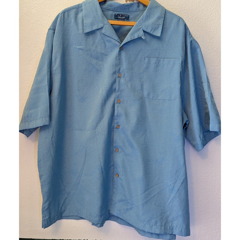 Puritan Mens Hawaiian Shirt-Short Sleeve Casual Button Down-3XL Blue (511m)